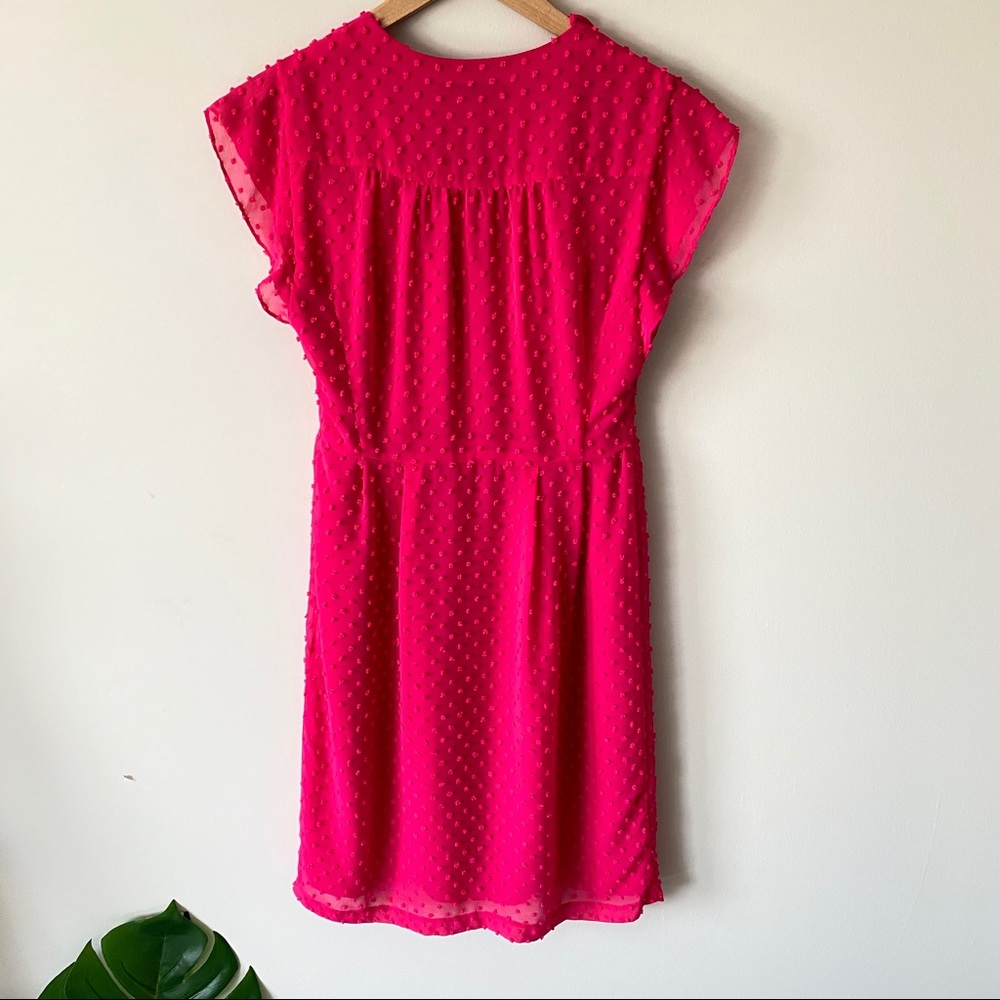 Nanette Lepore Fuchsia Swiss Dot Ruffle Faux Wrap Dress Hot Pink Size 0 - Picture 9 of 12